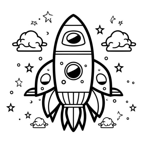 Rocket icon in black and white vector illustration for tattoo an