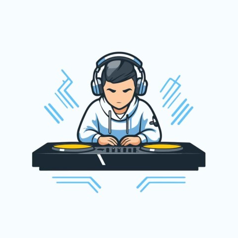 Dj mixer with headphones. vector illustration. Flat design style