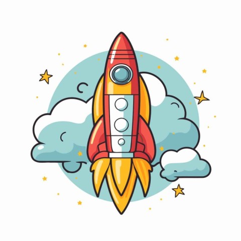 Space rocket in flat style. Vector illustration on a white backg