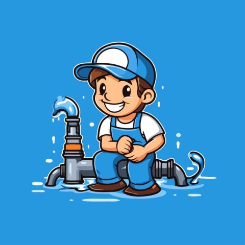 Plumber cartoon character. Vector illustration in cartoon style.