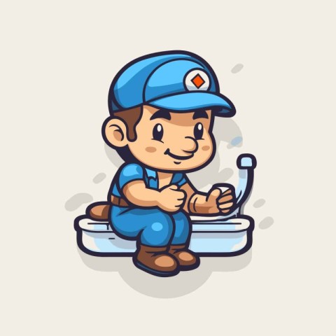 Cute Little Boy Plumber Cute Cartoon Vector Icon Illustration