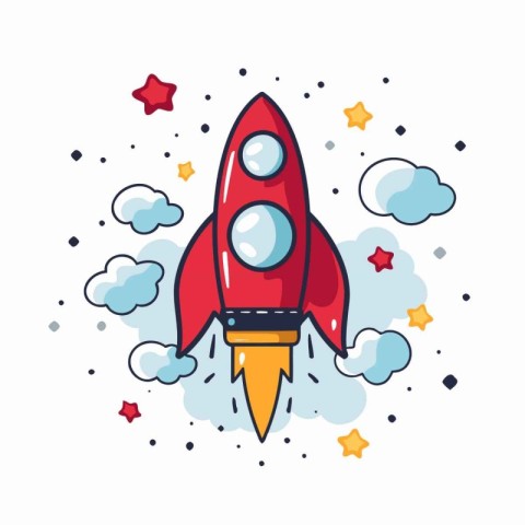 Rocket icon in flat style. Vector illustration on white backgrou