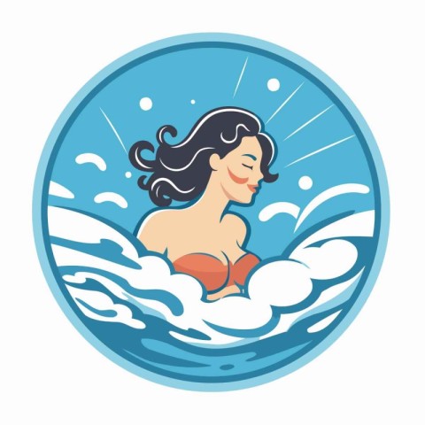 Beautiful woman swimming in the sea. Vector illustration on whit