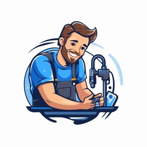 Illustration of a plumber repairing a sink with a screwdriver