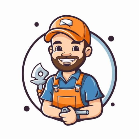 Vector illustration of a plumber smiling and holding a pliers.