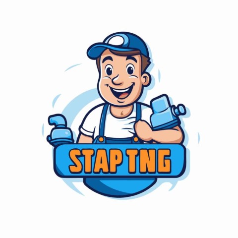 Vector illustration of a plumber with a pipe in his hand.