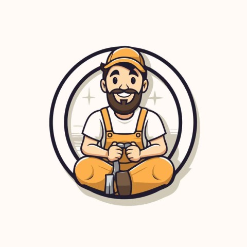 Plumber icon. Vector illustration of a plumber holding a pipe