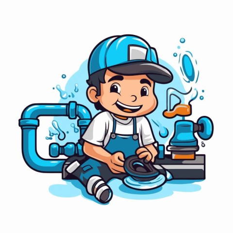 Illustration of a Cute Little Boy Wearing a Plumber's Hat