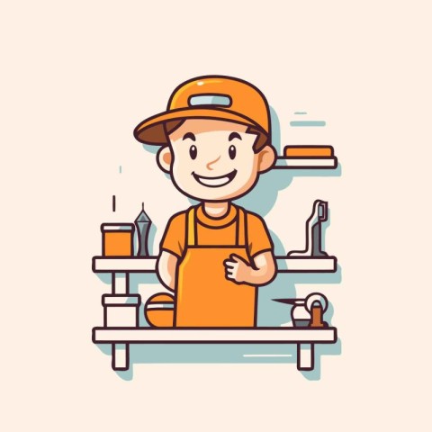 Cartoon character of a plumber in work clothes. Vector illustrat