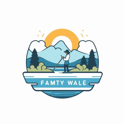 Fantastic wild nature logo. Vector illustration in thin line sty