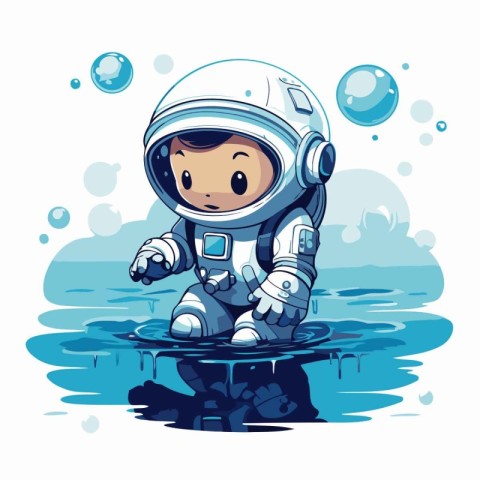 Astronaut in the water. Vector illustration of a cartoon charact