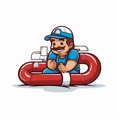 Vector illustration of a plumber with a life buoy isolated on wh