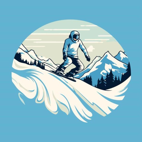 Snowboarder on the background of the mountains. Vector illustrat