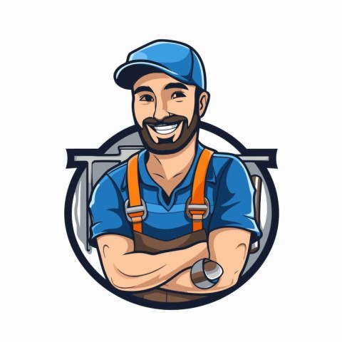 Vector illustration of a plumber smiling with arms crossed set i