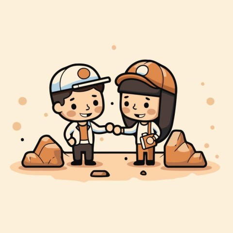 Couple of engineers working in the mine. cartoon vector illustra