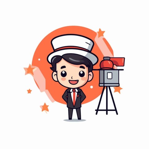 Cartoon chef holding a camera. Vector illustration in cartoon st