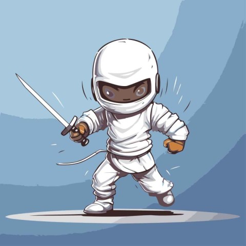 Astronaut in space suit with a sword. Vector illustration.