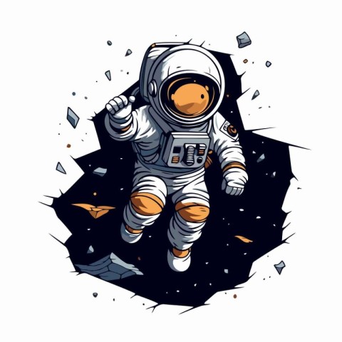 Astronaut running in space. Vector illustration isolated on whit