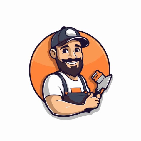 Vector illustration of a plumber holding a spanner in his hand