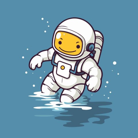 Astronaut floating in the water. Vector illustration. Cartoon st