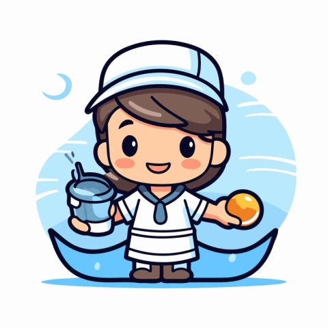 Cute boy in a boat with ice cream. Vector illustration.