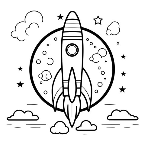 Rocket in the sky. Coloring book for children. Vector illustrati