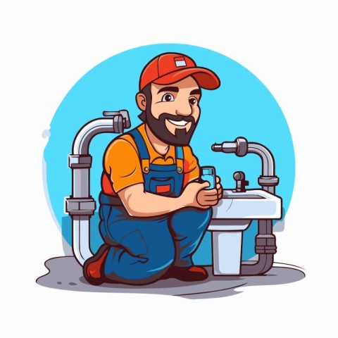 Plumber. Plumber in uniform. Vector illustration in cartoon styl