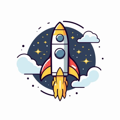 Space rocket icon in flat style. Vector illustration on white ba