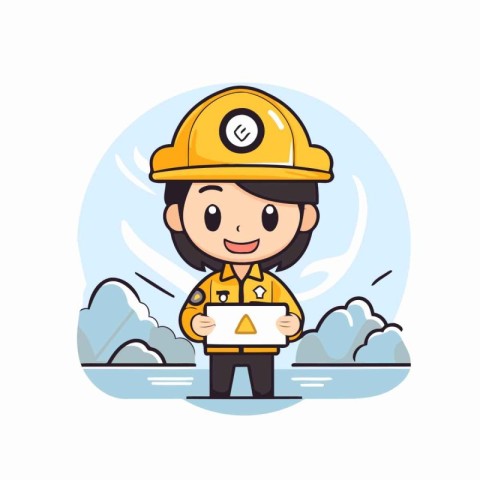 engineer cartoon character with helmet and safety equipment vect