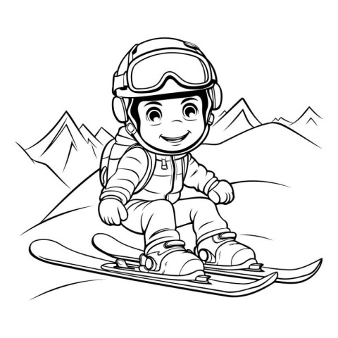 Snowboarder boy with helmet and skis. Vector illustration.