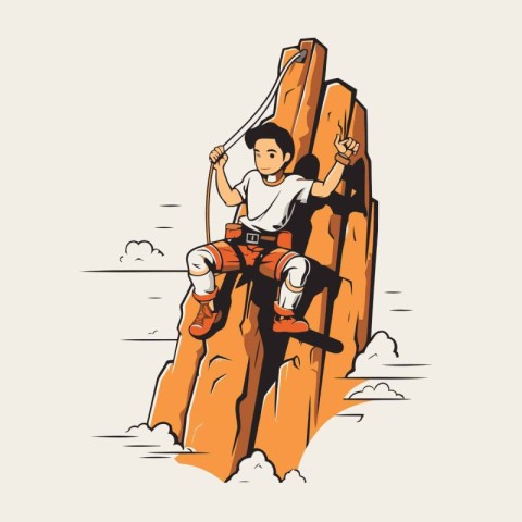 Rock climber. Vector illustration of a young man climbing on a c