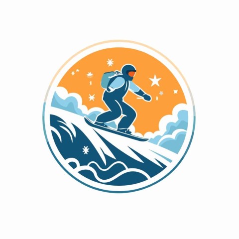 Snowboarder in the mountains. Vector illustration of a snowboard