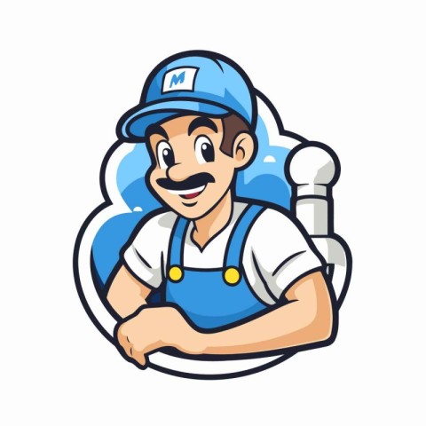 Vector illustration of a plumber in a cap and overalls.