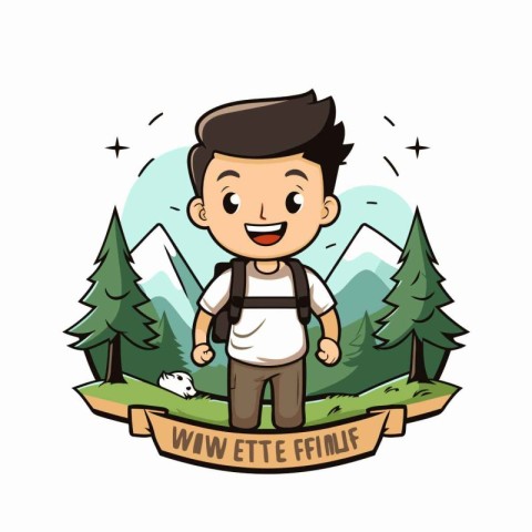 Hiking man in the mountains. Vector illustration on white backgr