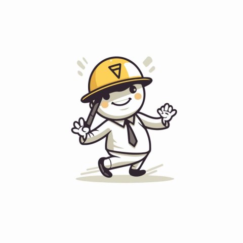 Cartoon engineer with yellow helmet. Vector illustration on whit