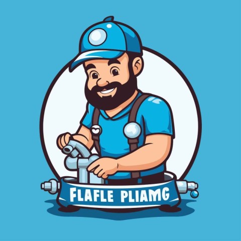 Plumber with water tap. Vector illustration of Plumber character