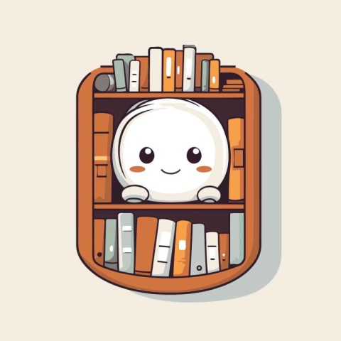 Cute bookcase with books. Vector illustration. Cartoon character