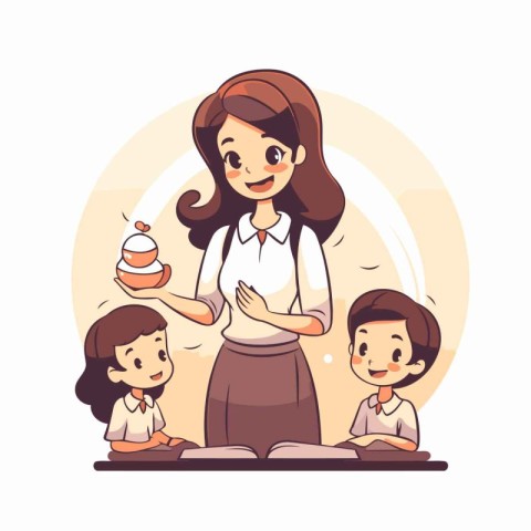 Teacher and children. Vector illustration of teacher and childre