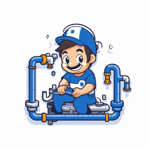 Plumber cartoon character. Vector illustration. Isolated on whit