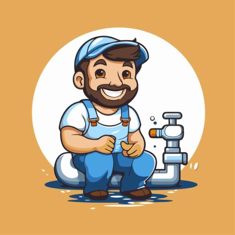 Plumber with a pipe. Vector illustration of a plumber.