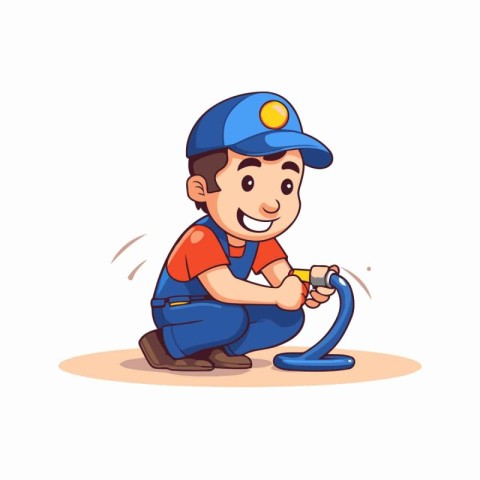 Cartoon character of a boy working as a plumber. Vector illustra