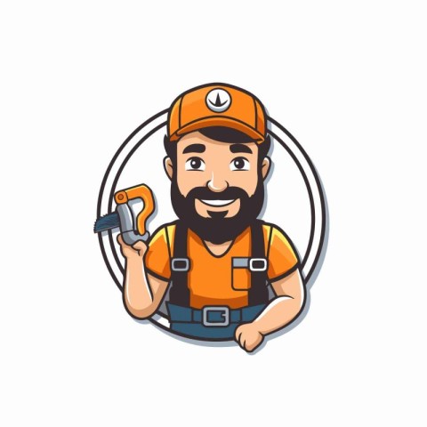 Plumber holding a wrench. Vector illustration of a plumber chara