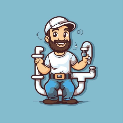 Plumber cartoon character. Vector illustration. Isolated on blue