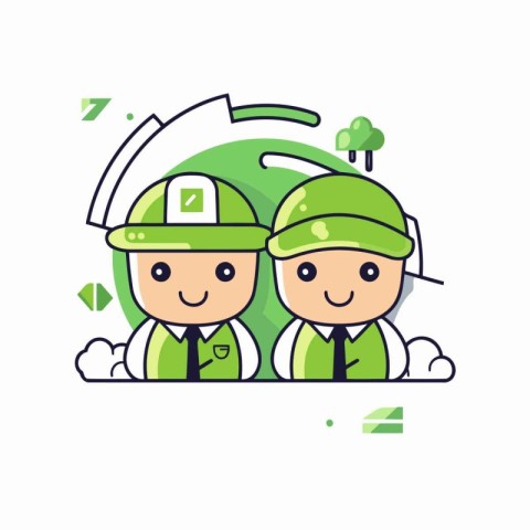 Engineer and engineer working together on white background. Vect