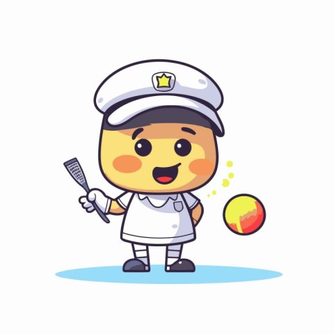 Cute cartoon chef character holding a baseball bat. vector illus