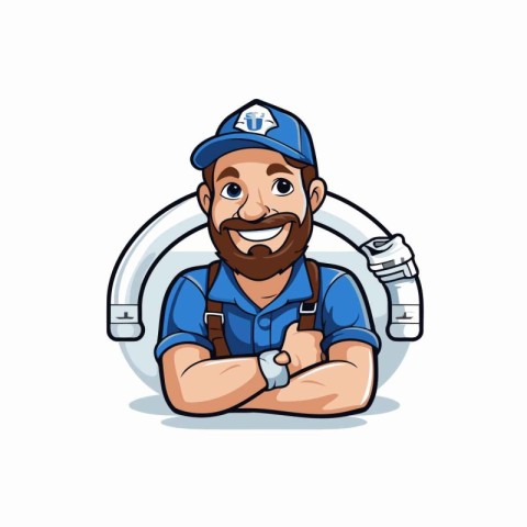 Plumber with Pipe Plumbing Service Cartoon Mascot Illustration