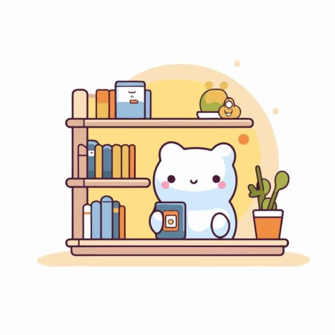 cute bear with bookshelf in the room vector illustration design