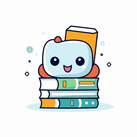 Cute book and stack of books. Vector flat cartoon character illu