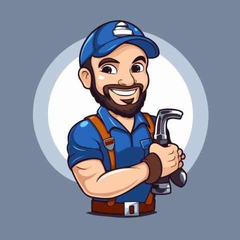 Vector illustration of a plumber with a hammer in his hand.