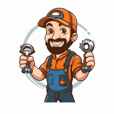 Repairman with wrench. Vector illustration of a plumber.